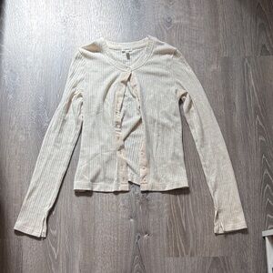 NWOT Aerie Cream Ribbed Button Up